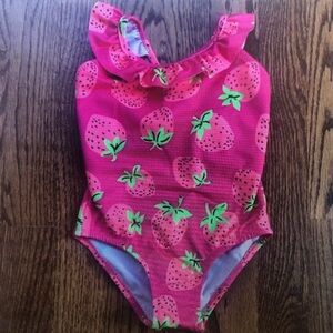 Pink Strawberry Kids Swim One Piece